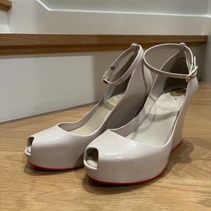 Melissa Patchuli Cream/ Red PVC Wedge Heel Shoes Size 7 Peep Toe Shoes/Sandals